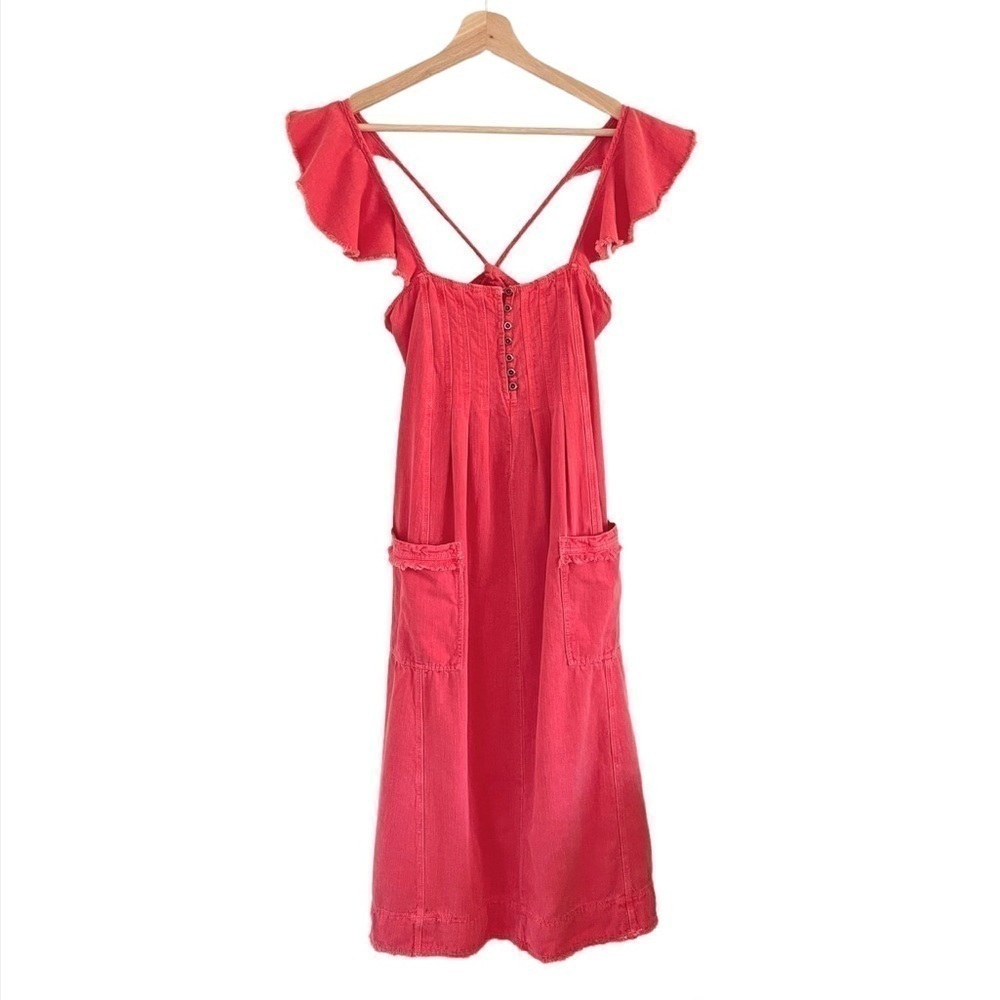 NWT Anthropologie Pilcro Linen Flutter Sleeve Midi Apron Dress Red XXS - Small - Picture 6 of 15